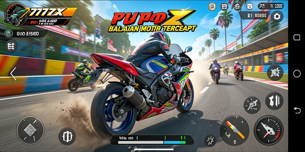 Tampilan gameplay menegangkan balapan motor di 777ZX.
