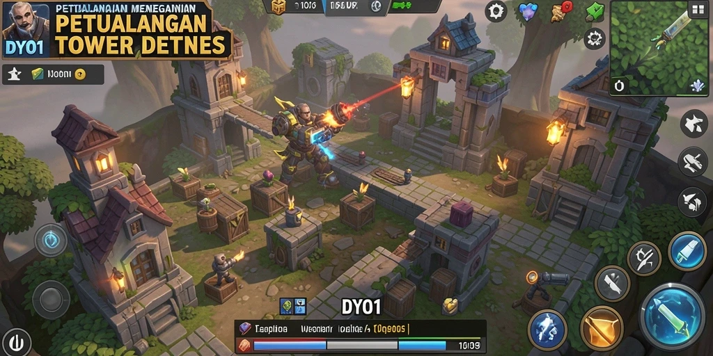 Screenshot DYO1 menampilkan gameplay seru Tower Defense yang mendebarkan.