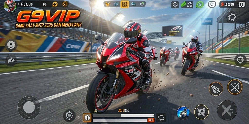 Gameplay G9VIP menampilkan balapan motor yang seru dan menantang.