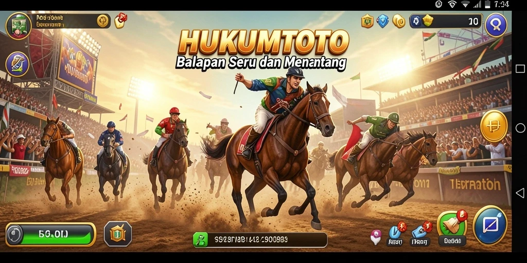 Screenshot gameplay HUKUMTOTO dengan balapan yang mendebarkan.