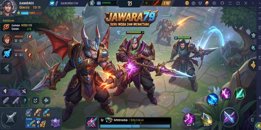 Screenshot menampilkan aksi seru dalam permainan MOBA JAWARA79.