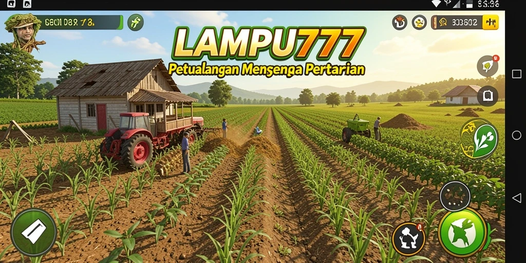 Tampilan screenshot LAMPU777 dengan pemain sedang bertani di kebun yang luas.