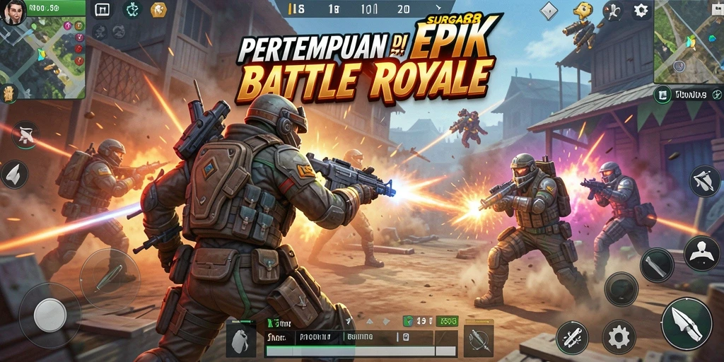 Tampilan gameplay epik dalam SURGA88 dengan aksi Battle Royale seru.