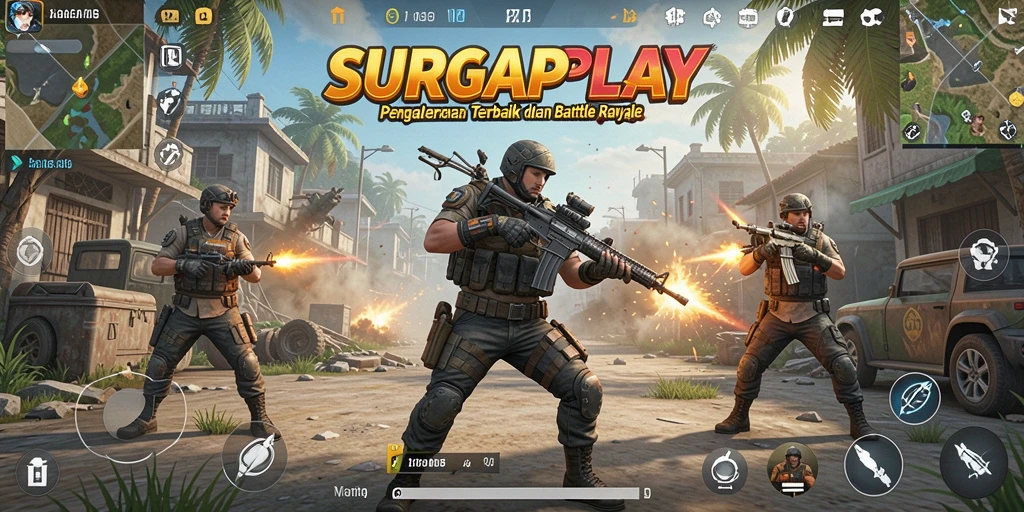 Gameplay SURGAPLAY yang mendebarkan dalam pertempuran Battle Royale.